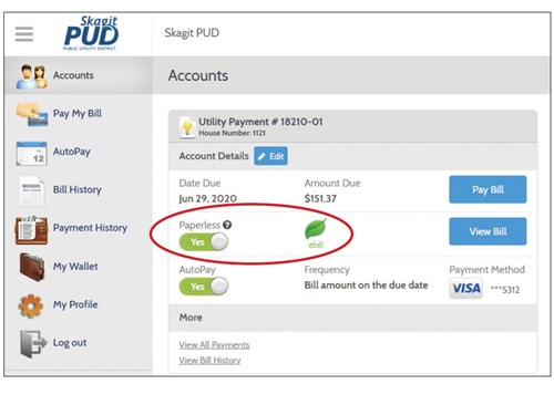Skagit PUD Account Portal screenshot